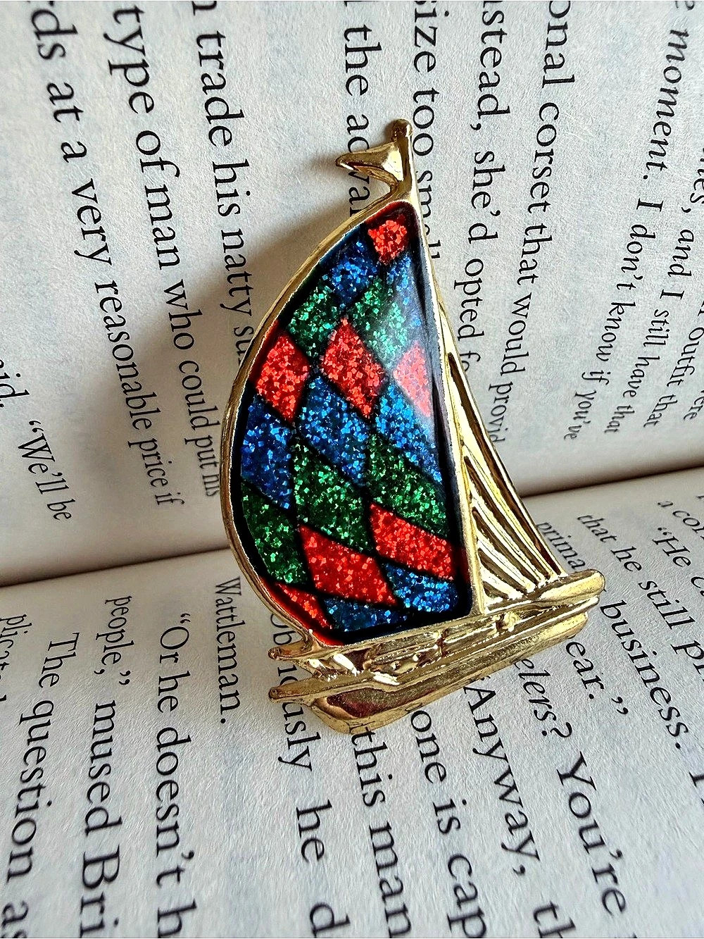 Geometric Enamel Brooch in Gold & Multi Like New